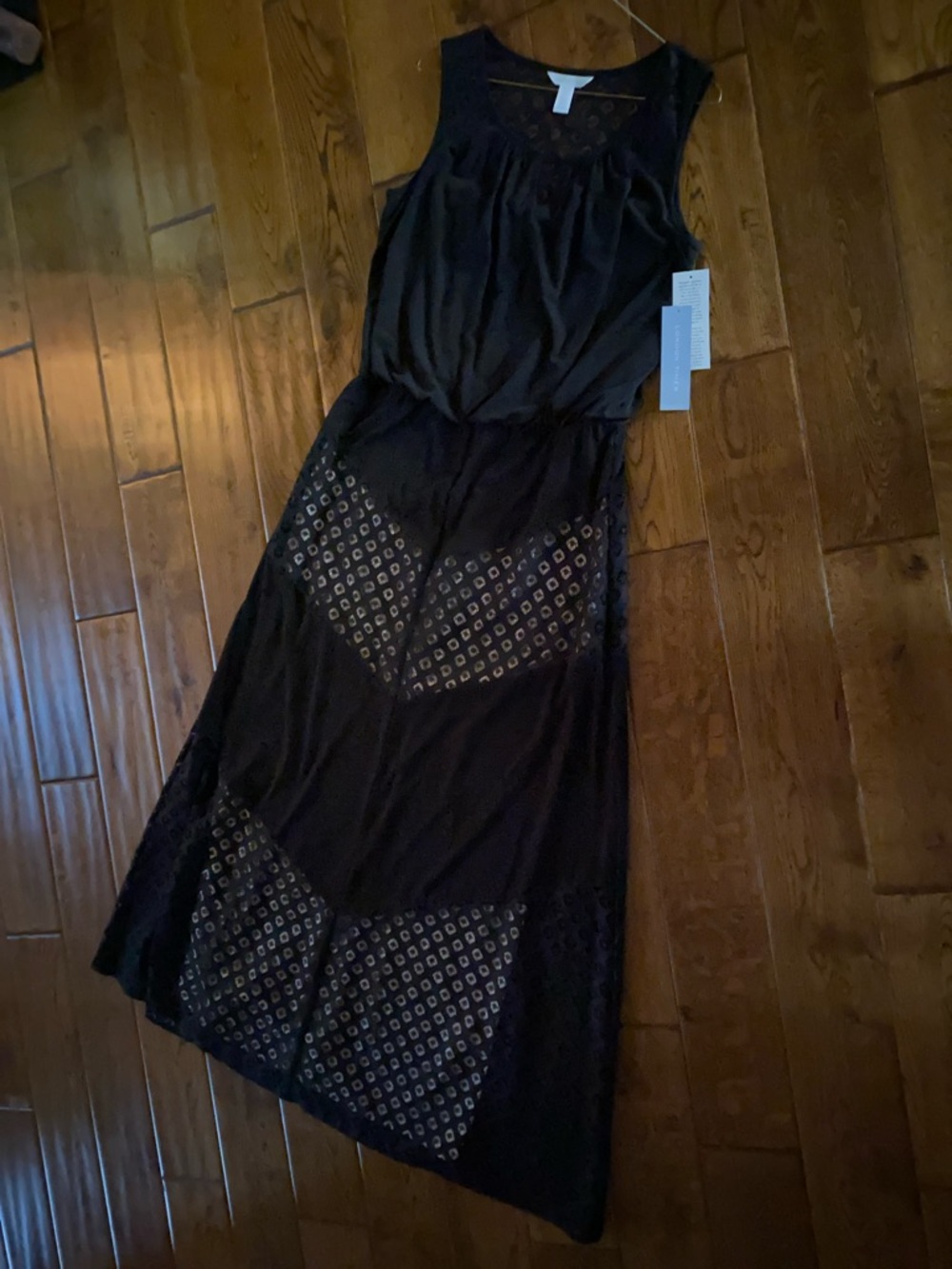 London Times Black Sleeveless Maxi Dress with Eyelet Panels